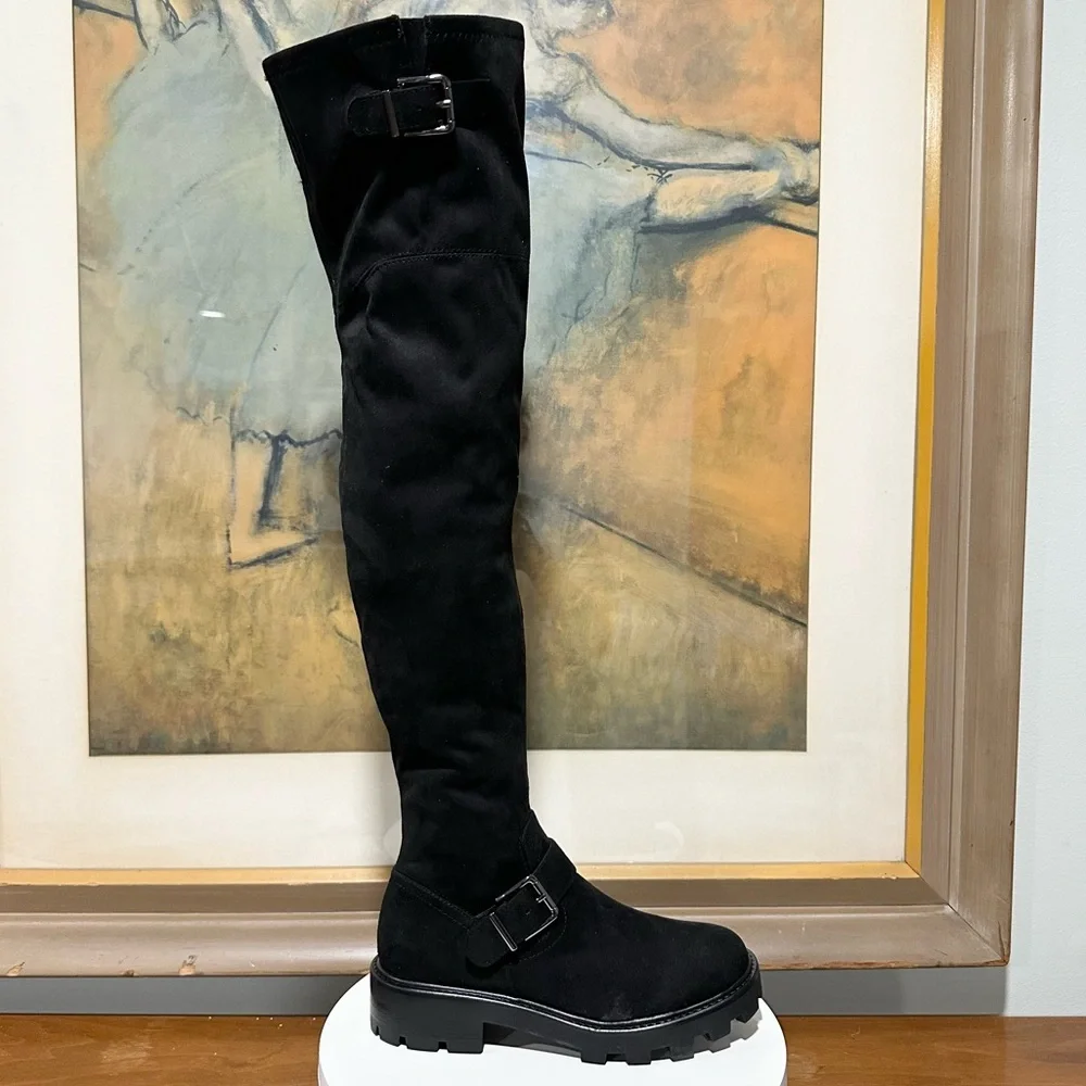 🌸MARC FISHER🌸 Ganven Lug Sole Biker Thigh-High Boots in Black  Size: 6M